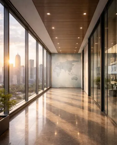 Modern Asian research institute building with glass architecture representing innovation and inclusive business research