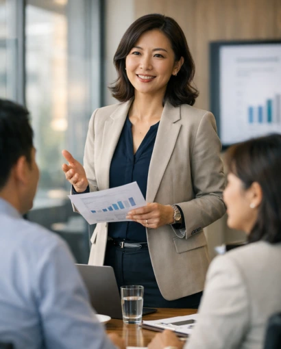 A diverse team of professionals collaborating on a growth strategy through inclusive business practices.