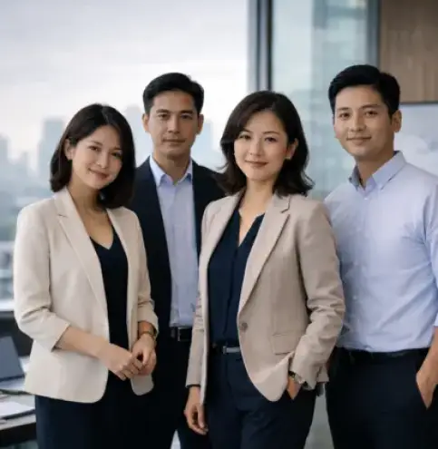 Asian business leadership team in modern office discussing inclusive business strategy in Asia